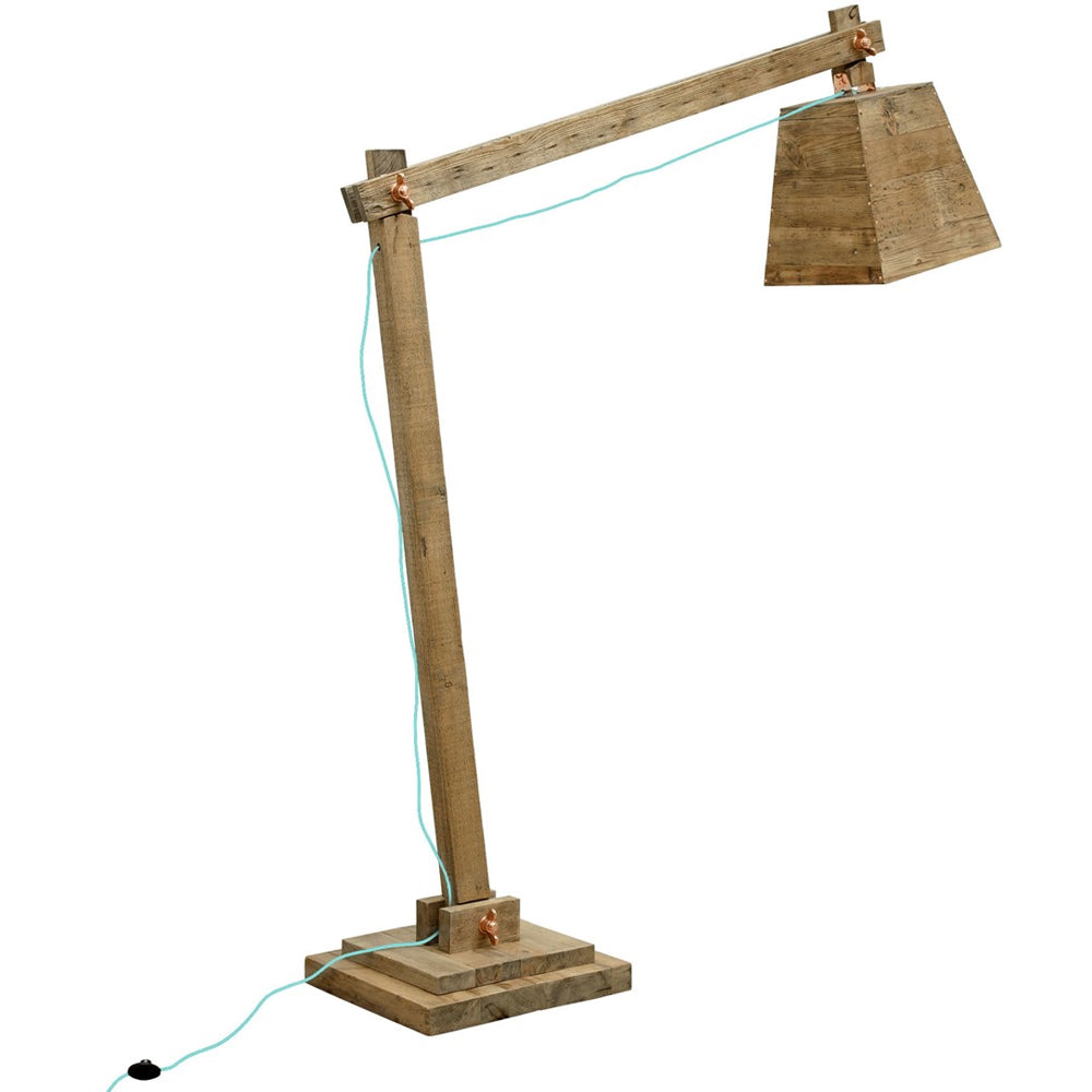 Rusi Floor Lamp with Pine Wood and Copper