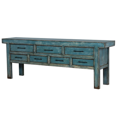 Lingbao Cabinet with Blue Distressed Pine Finish