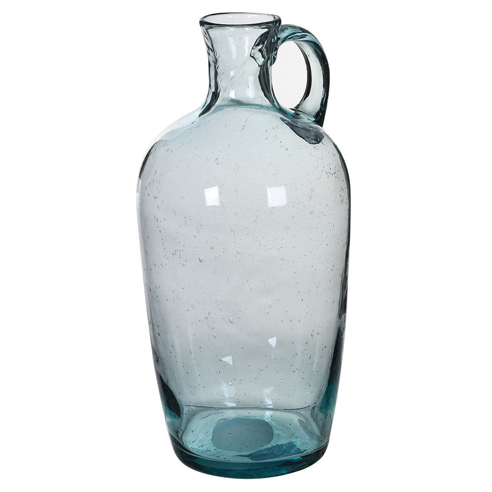 Tall Glacial Blue Glass Vase with Handle