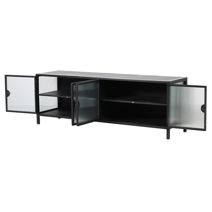 Umbra Entertainment Unit in Black Metal and Ribbed Glass