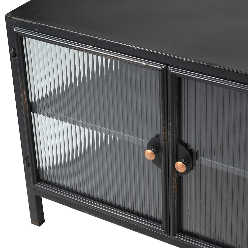 Umbra Entertainment Unit in Black Metal and Ribbed Glass