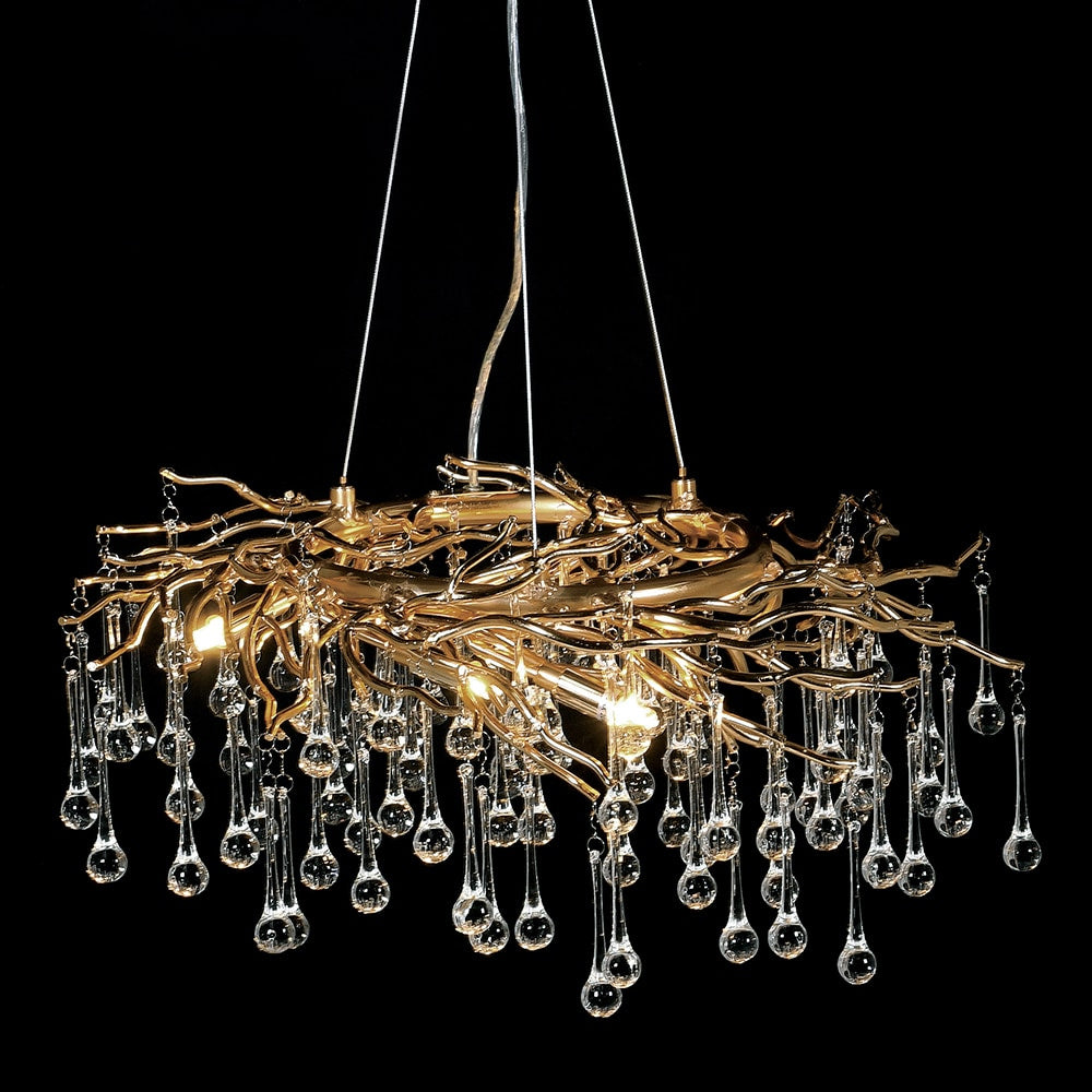 Wisdom Small Glass Droplet Chandelier in Antique Gold