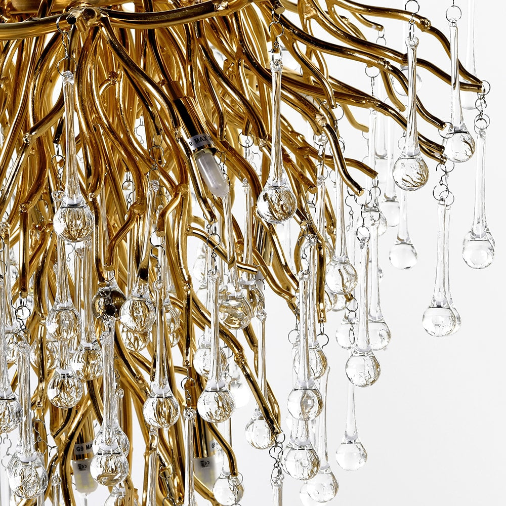 Wisdom Tiered Glass Droplet Chandelier in Antique Gold
