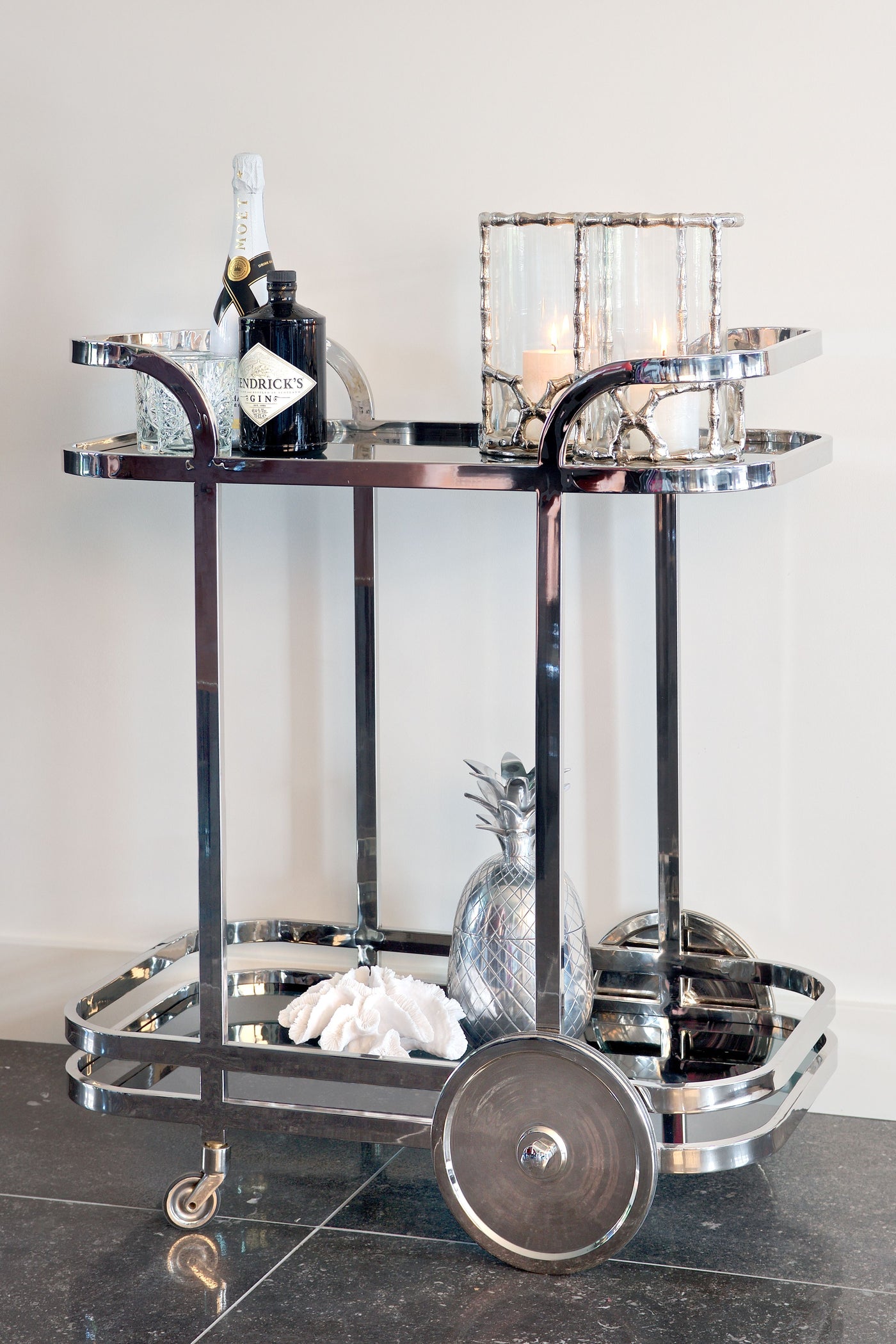 Richmond Interiors Hennesy Trolley in Silver Steel and Glass