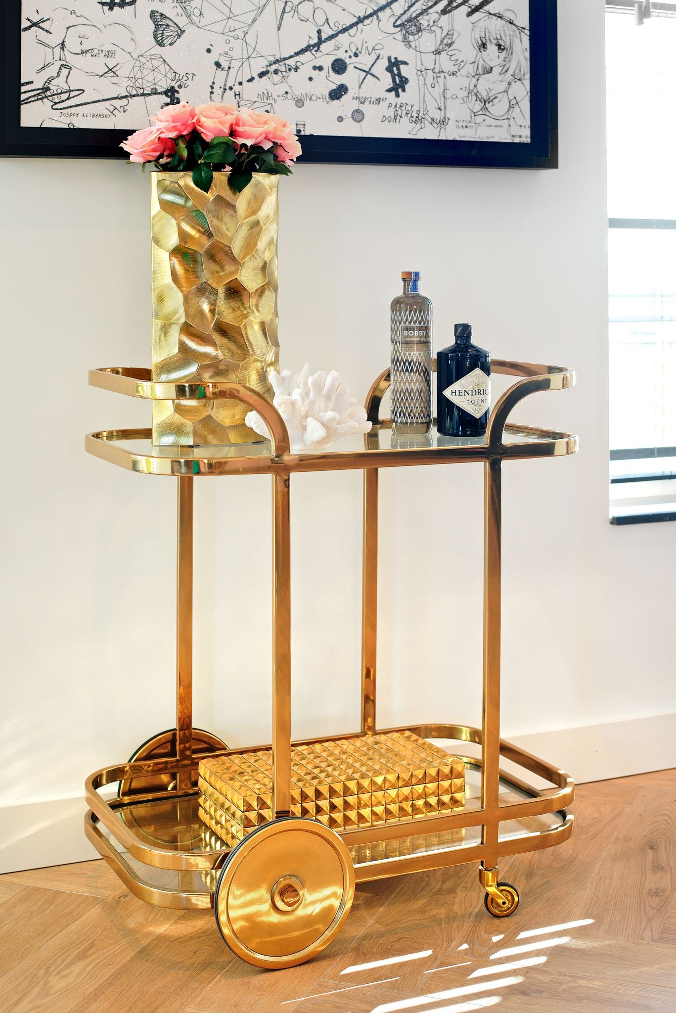 Richmond Interiors X.O. Gold Trolley in Steel and Glass